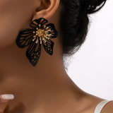 Gold-Toned Filigree Floral Leaf Hollow Out Earrings