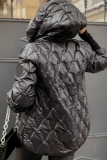 White Zipper Long Sleeve Hooded Casual Fall Winter Metallic Puffer Jacket