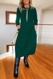 Brown O Neck Long Sleeve Long Casual Outing Maxi Dresses