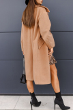 Off White Turndown Collar Long Sleeve Buttons Casual Longline Woolen Coat