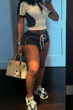 Apricot Turndown Collar Short Sleeve Zipper Belted Crop Tops And Shorts Casual Sportwear Two Pieces Shorts Sets