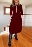 Brown O Neck Long Sleeve Long Casual Outing Maxi Dresses