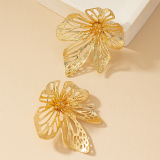 Gold-Toned Filigree Floral Leaf Hollow Out Earrings