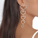 White Heart Pattern Hollow Out Rhinestone Decor Tassel Earrings