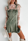 Black Sleeveless Square Neck Distressed Buttons Casual Loose Strappy Denim Vest Mini Dresses
