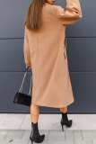 Off White Turndown Collar Long Sleeve Buttons Casual Longline Woolen Coat