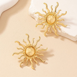 Gold-Toned Sunburst Design Stud Irregular Earrings
