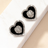 Black Gold Rhinestone Halo Round Stud Rhinestone Decor Earrings