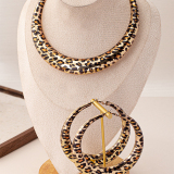 Leopard Print Hollowed Out Earrings Bohemian Necklace Set