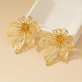Gold-Toned Filigree Floral Leaf Hollow Out Earrings