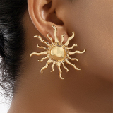 Gold-Toned Sunburst Design Stud Irregular Earrings