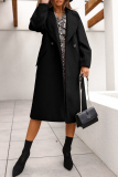 Off White Turndown Collar Long Sleeve Buttons Casual Longline Woolen Coat
