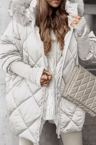 Grey Casual Paisley Zipper Hooded Fall Winter Cotton Jackets