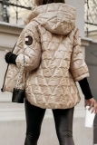 White Zipper Long Sleeve Hooded Casual Fall Winter Metallic Puffer Jacket