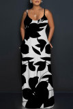 Dark Green Floral Print Sleeveless O Neck Floor Length Casual Vacation Baggy Sundress Maxi Slip Dresses