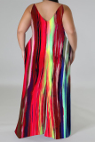 Brown Geometric Print Sleeveless Backless Spaghetti Strap Casual Outing Plus Size Wide Leg Jumpsuit