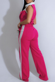 Blue Turndown Collar Sleeveless Crop Blouse And Wide Leg Pants Pocket Buckle Casual Formal Office Lady Two Pieces Trouser Sets