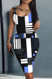 Pink Graphics Print U Neck Sleeveless Vacation Bodycon Midi Tank Dress