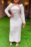 Green Beading Zipper O Neck Slit Plus Size Mother Of The Bride Wedding Guest Bodycon Maxi Dresses