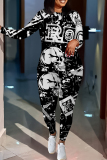Yellow Graphics Print O Neck Long Sleeve Sweatshirt And Skinny Pants Sportwear Casual Two Pieces Tracksuit Sweatpants Set
