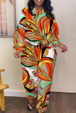 White Brown Stripe Camouflage Print O Neck Long Sleeve Sweatshirt And Draw String Pocket Pants Sportwear Casual Two Pieces Tracksuit Sweatpants Set