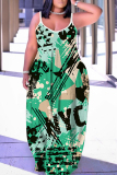Red Graphics Print Sleeveless O Neck Floor Length Casual Vacation Baggy Sundress Maxi Slip Dresses