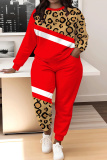 Dark Khaki Leopard Print O Neck Long Sleeve Sweatshirt And Skinny Pants Sportwear Casual Two Pieces Tracksuit Sweatpants Set