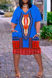 White Graphics Print V Neck Long Sleeve Plus Size Loose Pockets Casual Outing Midi T-Shirt Dress