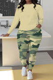 Pink Camouflage Print O Neck Long Sleeve Sweatshirt And Skinny Pants Sportwear Casual Two Pieces Tracksuit Sweatpants Set