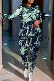 Yellow Graphics Print O Neck Long Sleeve Sweatshirt And Skinny Pants Sportwear Casual Two Pieces Tracksuit Sweatpants Set