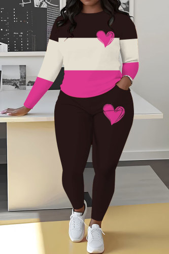 Orange Love Print O Neck Long Sleeve Sweatshirt And Skinny Pants Sportwear Casual Two Pieces Tracksuit Sweatpants Set