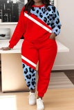 Dark Khaki Leopard Print O Neck Long Sleeve Sweatshirt And Skinny Pants Sportwear Casual Two Pieces Tracksuit Sweatpants Set