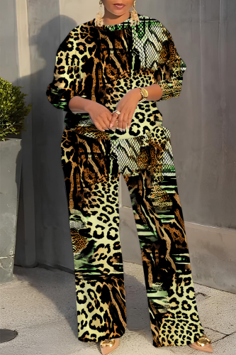 Multicolor Graphics Print O Neck Long Sleeve Sweatshirt And Wide Leg Pants Casual Sportwear Two Pieces Jogger Sets
