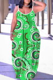 Red Graphics Print Sleeveless O Neck Floor Length Casual Vacation Baggy Sundress Maxi Slip Dresses