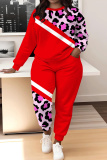 Dark Khaki Leopard Print O Neck Long Sleeve Sweatshirt And Skinny Pants Sportwear Casual Two Pieces Tracksuit Sweatpants Set