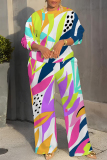 Multicolor Graphics Print O Neck Long Sleeve Sweatshirt And Wide Leg Pants Casual Sportwear Two Pieces Jogger Sets