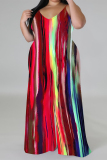 Brown Geometric Print Sleeveless Backless Spaghetti Strap Casual Outing Plus Size Wide Leg Jumpsuit