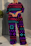 Orange Graphics Boho Print O Neck Long Sleeve Sweatshirt And Wide Leg Pants Casual Sportwear Two Pieces Jogger Sets