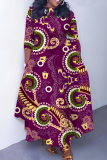 Teal Graphcis Print O Neck 3/4 Sleeve Belted Waist Casual Outing Plus Size Straight Loose Maxi Dresses