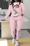 Blue Graffiti Print O Neck Long Sleeve Sweatshirt And Drawstring Sweatpants Casual Sportwear Two Pieces Sweatsuit Sets