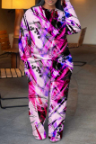 Light Blue Graphics Boho Print O Neck Long Sleeve Sweatshirt And Wide Leg Pants Casual Sportwear Two Pieces Jogger Sets