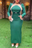 Green Beading Zipper O Neck Slit Plus Size Mother Of The Bride Wedding Guest Bodycon Maxi Dresses