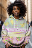 Yellow Graphics Print Long Sleeve Fall Winter Casual Plus Size Hooded Sweatshirts