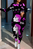 Yellow Graphics Print O Neck Long Sleeve Sweatshirt And Skinny Pants Sportwear Casual Two Pieces Tracksuit Sweatpants Set