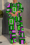 Orange Graphics Boho Print O Neck Long Sleeve Sweatshirt And Wide Leg Pants Casual Sportwear Two Pieces Jogger Sets