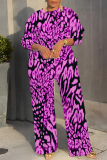 Multicolor Graphics Print O Neck Long Sleeve Sweatshirt And Wide Leg Pants Casual Sportwear Two Pieces Jogger Sets