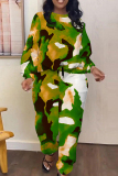 White Brown Stripe Camouflage Print O Neck Long Sleeve Sweatshirt And Draw String Pocket Pants Sportwear Casual Two Pieces Tracksuit Sweatpants Set