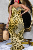 White Pink Leopard Floral Print V Neck Sleeveless Backless Floor Length Casual Outing Straight Loose Floral Maxi Slip Dress