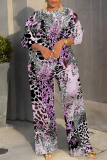 Multicolor Graphics Print O Neck Long Sleeve Sweatshirt And Wide Leg Pants Casual Sportwear Two Pieces Jogger Sets