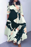 Light Purple Graphcis Print O Neck 3/4 Sleeve Belted Waist Casual Outing Plus Size Straight Loose Maxi Dresses